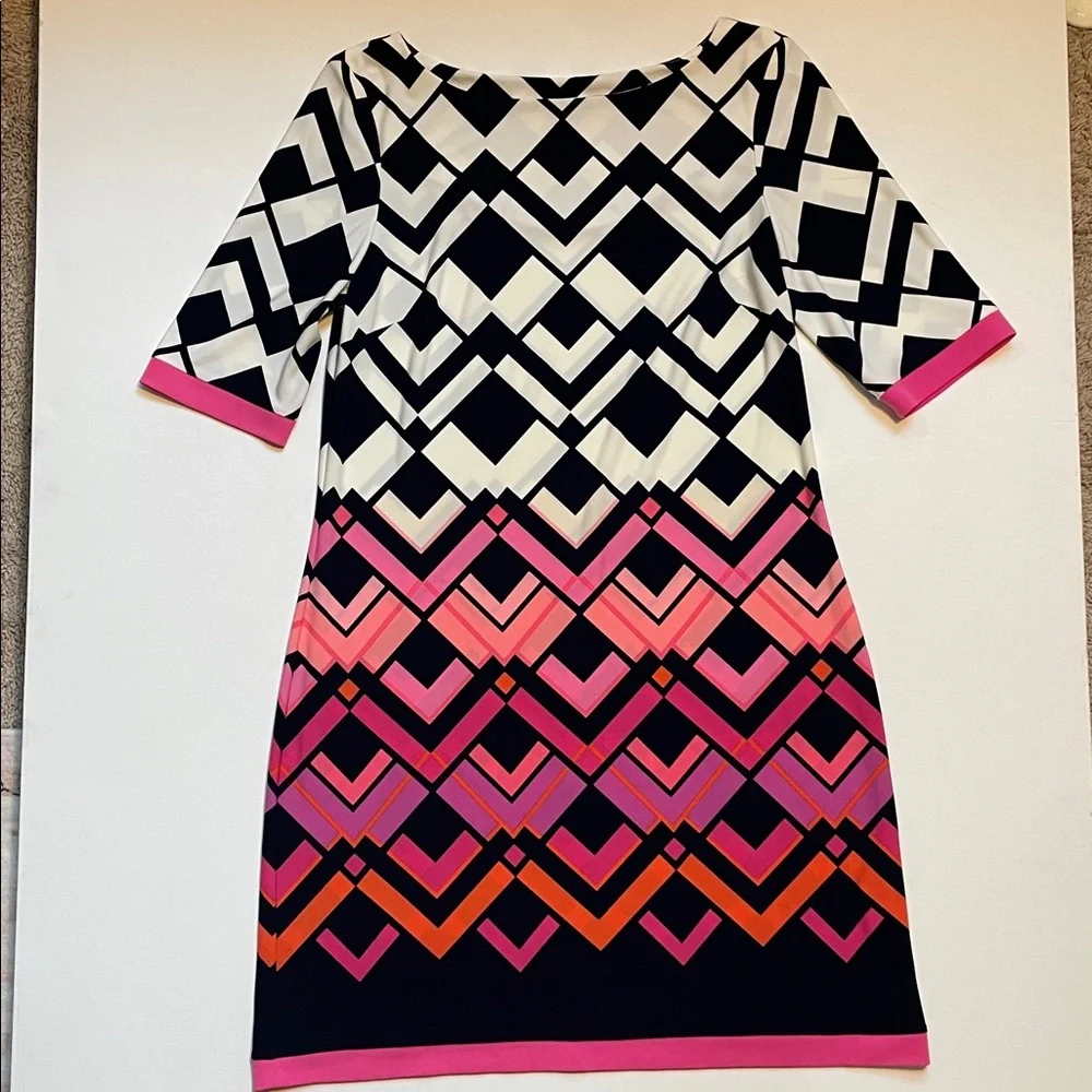 Eliza J shift dress Geometric, 3/4 sleeves, preppy, Excellent condition - Picture 6 of 9